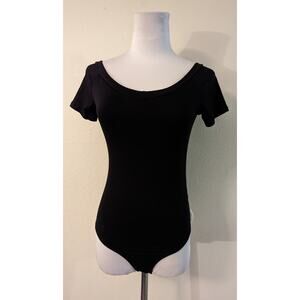 New Lulus sz M One Piece Bodysuit black ribbed short sleeves t-shirt Ga